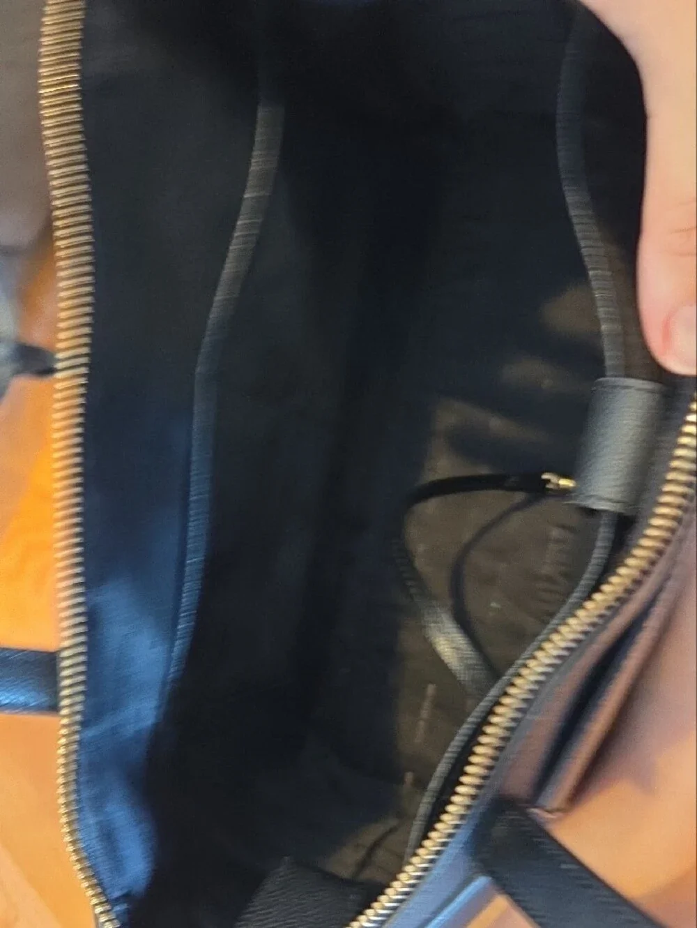 Michael Kors Black Leather Tote with Gold MK Logo - Picture 8 of 9